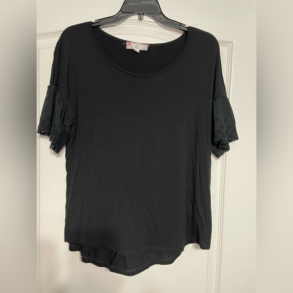 Pink Rose Tops - Large Pink Rose Brand Women’s Black blouse with embroidered sleeves *never worn*